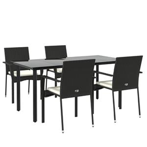 vidaxl 5-delige Tuinset met kussens poly rattan zwart