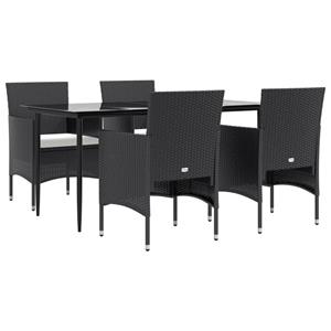 vidaXL 5-delige Tuinset met kussens zwart
