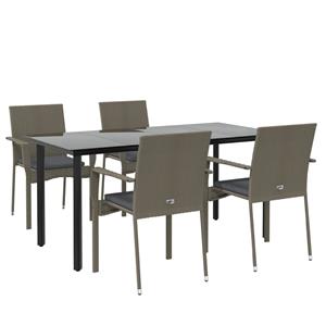vidaxl 5-delige Tuinset met kussens poly rattan zwart en grijs