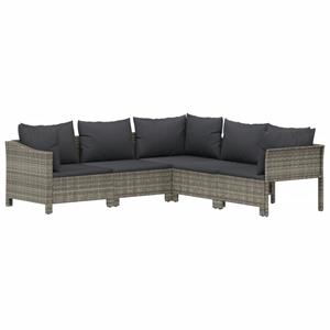 vidaXL 5-delige Loungeset met kussens poly rattan grijs