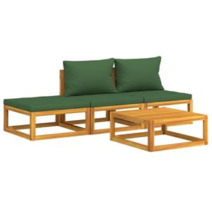 vidaXL 4-delige Loungeset met groene kussens massief hout