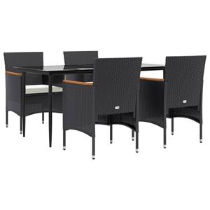 vidaXL 5-delige Tuinset met kussens zwart