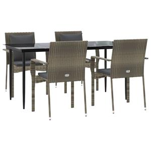vidaXL 5-delige Tuinset met kussens poly rattan zwart en grijs