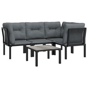 vidaXL 5-delige Loungeset poly rattan zwart en grijs