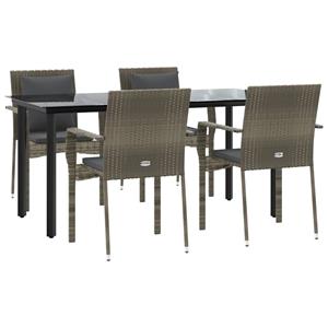vidaxl 5-delige Tuinset met kussens poly rattan zwart en grijs