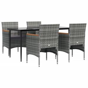 vidaXL 5-delige Tuinset met kussens grijs en zwart