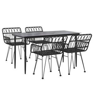 vidaXL 5-delige Tuinset poly rattan zwart