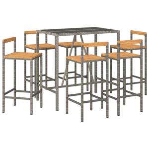 vidaXL 7-delige Tuinbarset poly rattan en massief acaciahout grijs