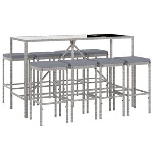 vidaXL 9-delige Tuinbarset met kussens poly rattan grijs
