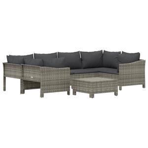 vidaXL 7-delige Loungeset met kussens poly rattan grijs