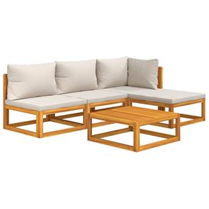 vidaXL 5-delige Loungeset met lichtgrijze kussens massief hout