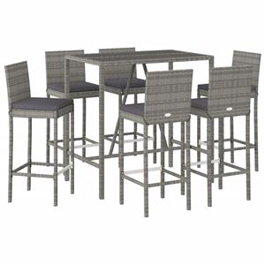 vidaXL 7-delige Tuinbarset met kussens poly rattan grijs