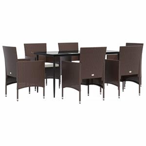 vidaXL 7-delige Tuinset met kussens bruin en zwart