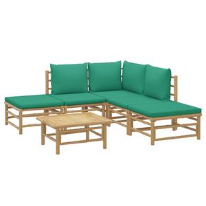 vidaXL 6-delige Loungeset met kussens bamboe groen