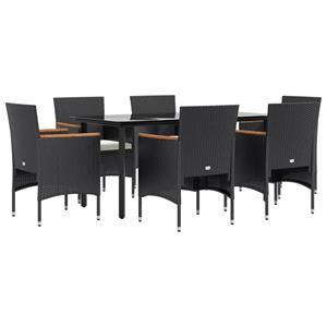 vidaxl 7-delige Tuinset met kussens zwart