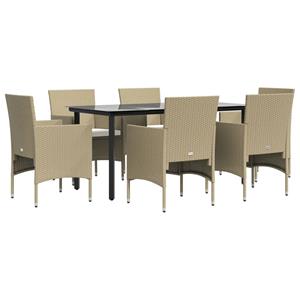 vidaxl 7-delige Tuinset met kussens beige en zwart