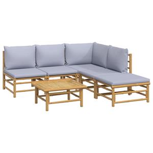 vidaXL 6-delige Loungeset met kussens bamboe lichtgrijs
