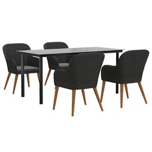 vidaXL 5-delige Tuinset met kussens zwart