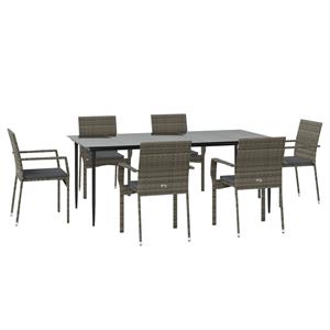 vidaXL 7-delige Tuinset met kussens poly rattan zwart en grijs