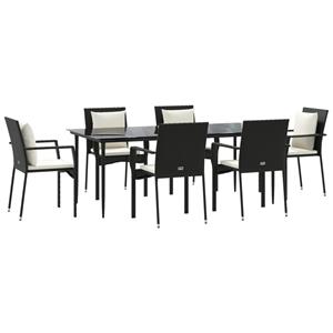 vidaXL 7-delige Tuinset met kussens poly rattan zwart