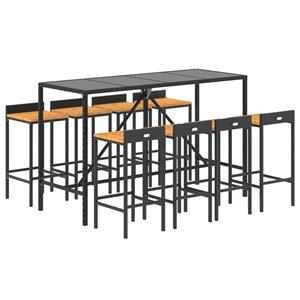 vidaXL 9-delige Tuinbarset poly rattan en massief acaciahout zwart