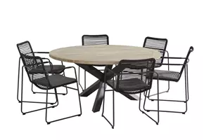 Taste by 4 Seasons Outdoor Diningset Louvre 160 cm rond + 6 Elba stapelbare tuinstoelen