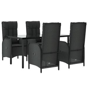 vidaxl 5-delige Tuinset met kussens poly rattan zwart