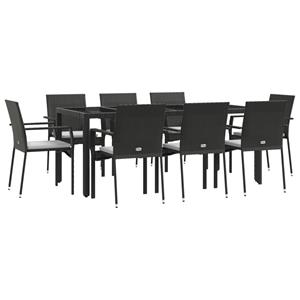 vidaXL 9-delige Tuinset poly rattan zwart