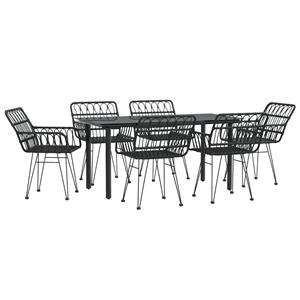 vidaxl 7-delige Tuinset poly rattan zwart