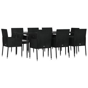 vidaXL 9-delige Tuinset poly rattan zwart