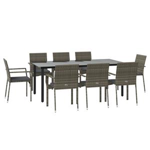 vidaXL 9-delige Tuinset met kussens poly rattan zwart en grijs