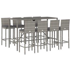 vidaXL 9-delige Tuinbarset met kussens poly rattan grijs