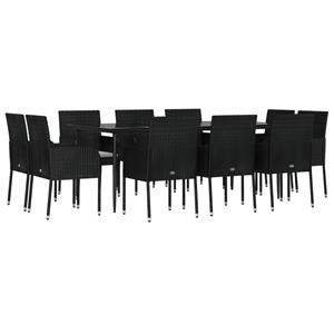 vidaXL 11-delige Tuinset met kussens poly rattan zwart
