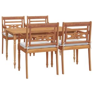 vidaXL 5-delige Tuinset met kussens massief teakhout