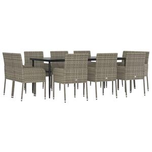 vidaXL 11-delige Tuinset met kussens poly rattan zwart en grijs