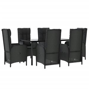 vidaxl 7-delige Tuinset met kussens poly rattan zwart