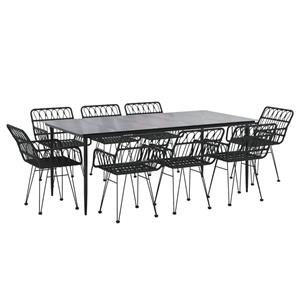 vidaXL 9-delige Tuinset poly rattan zwart