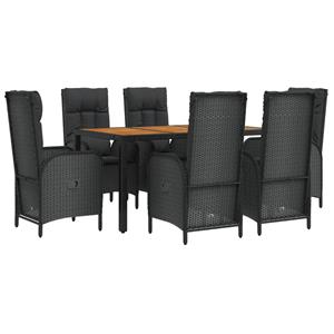 vidaXL 7-delige Tuinset met kussens poly rattan zwart