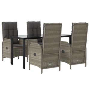 vidaxl 5-delige Tuinset met kussens poly rattan zwart en grijs
