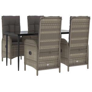 vidaXL 5-delige Tuinset met kussens poly rattan zwart en grijs