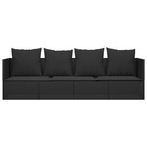 vidaXL Loungebed met kussens poly rattan zwart