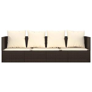 vidaXL Loungebed met kussens poly rattan bruin