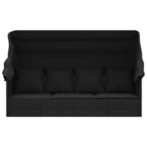 vidaXL Loungebed met luifel en kussens poly rattan zwart