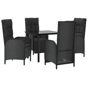 vidaxl 5-delige Tuinset met kussens poly rattan zwart