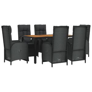 vidaXL 7-delige Tuinset met kussens poly rattan zwart