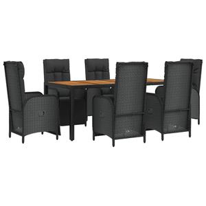 vidaXL 7-delige Tuinset met kussens poly rattan zwart