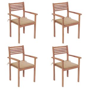 VIDAXL Gartenstühle 4 Stk. Mit Beigen Kissen Massivholz Teak