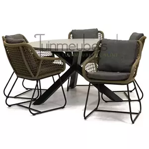 Vita Tuinstoel Portofino olijf groen 5 stoelen met meran tafel 135 cm rond