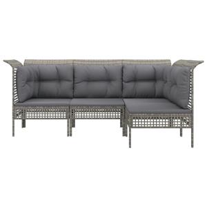 vidaXL 4-delige Loungeset met kussens poly rattan grijs