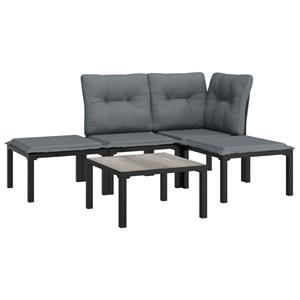 vidaXL 5-delige Loungeset poly rattan zwart en grijs